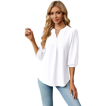 Jacquard Long Sleeve Loose-Fitting T-Shirt