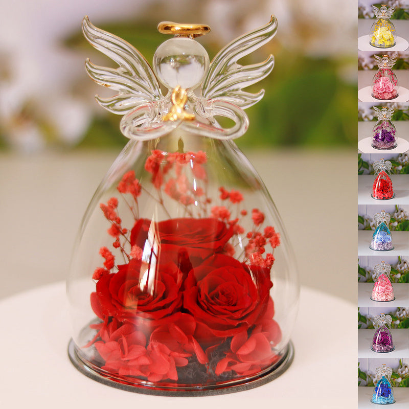 Eternal Flower Gift Box Angel Glass Cover Dried Rose Valentine's Day Home Decor