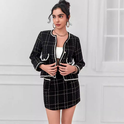 Black Slimming Tweed Skirt & Jacket Set