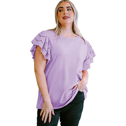 Lace Hollow Out Versatile Short Sleeved T-Shirt