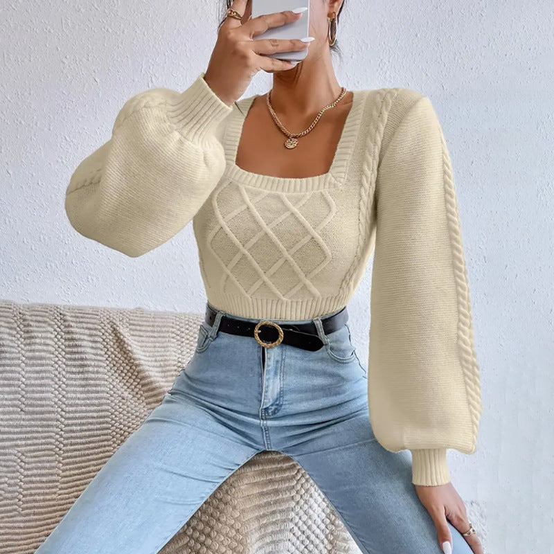 Solid Color Square Collar Sweater - Magic Moon Store