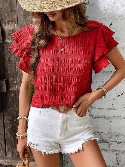 Round Neck Ruffled Sleeve T-shirt - Magic Moon Store