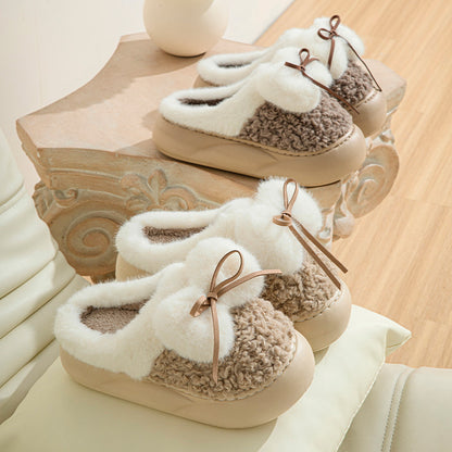 Non-slip Plus Velvet Platform Bow Cotton Slippers - Magic Moon Store