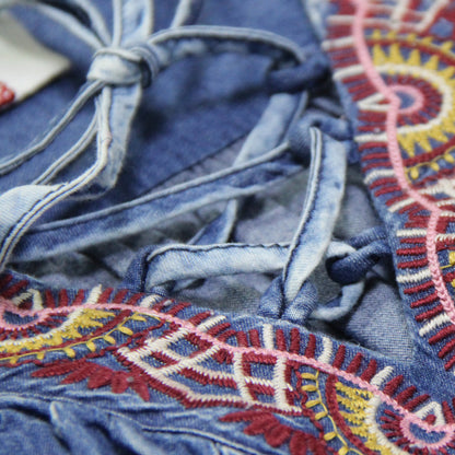 Denim Retro Embroidery Strap Blouse