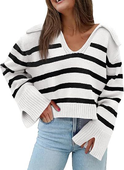 V-neck Large Lapel Short Knitted Sweater