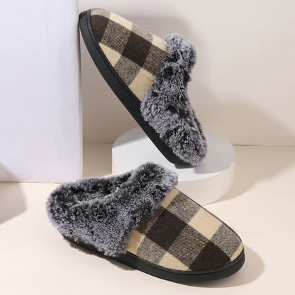 Plaid Soft Plush Slippers Home Indoor Non-slip