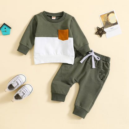 Boy Suit Color-block Crew Neck Long Sleeve