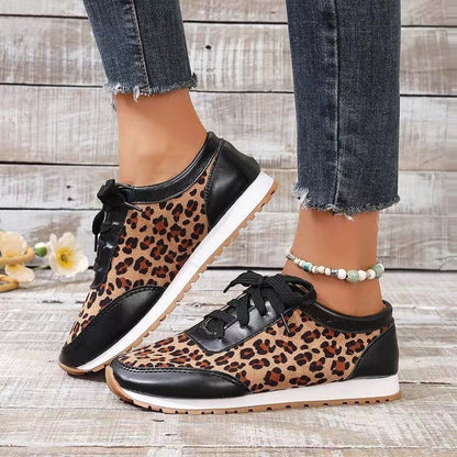 Leopard Print Lace Up Flats Shoes - Magic Moon Store