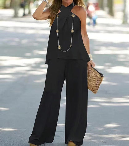 Sleeveless suit & Wide Leg Pants