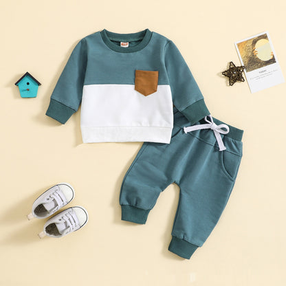 Boy Suit Color-block Crew Neck Long Sleeve