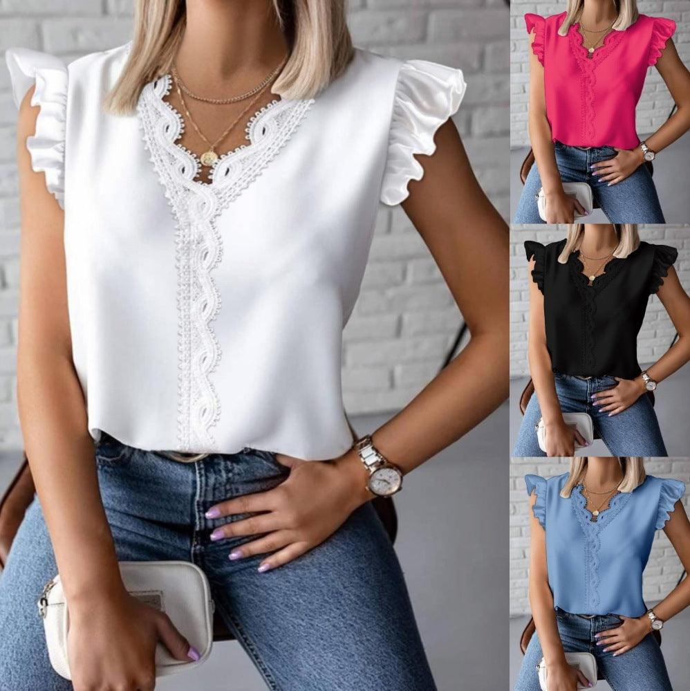 Lace Stitching Loose Shirt