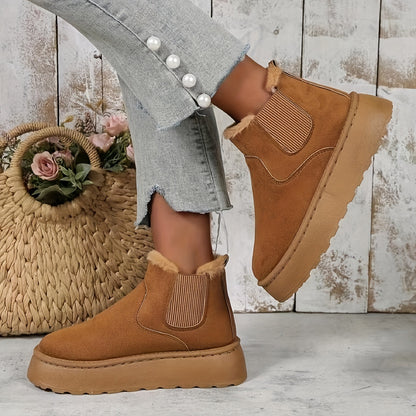 Thick-soled Cotton Round Toe Warm Plush Ankle Boots - Magic Moon Store