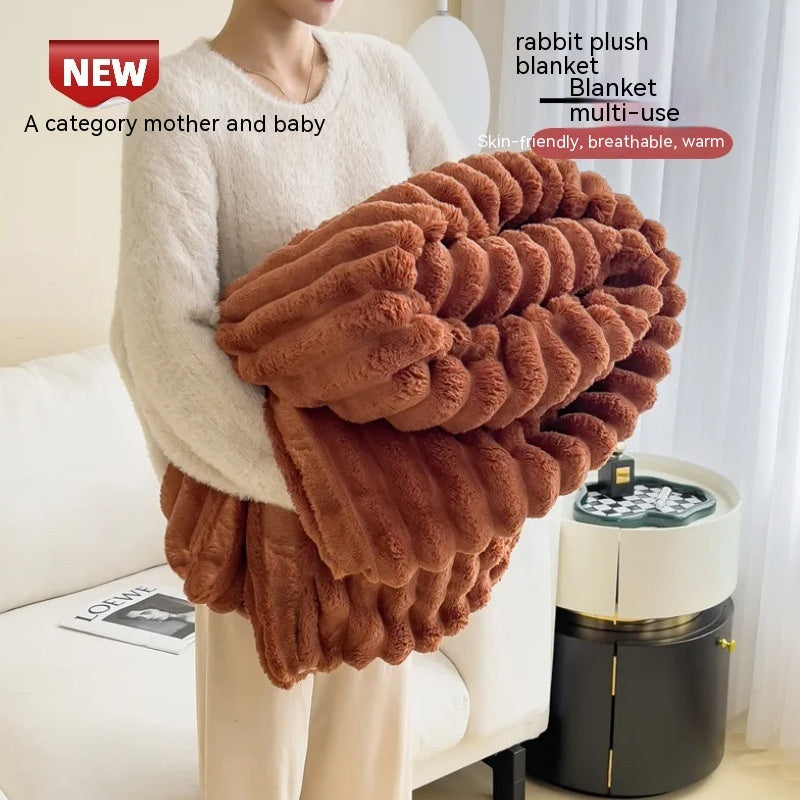 Soft Wind Bubble Velvet Blanket Warm Solid Rabbit Fur Double-sided Thickening