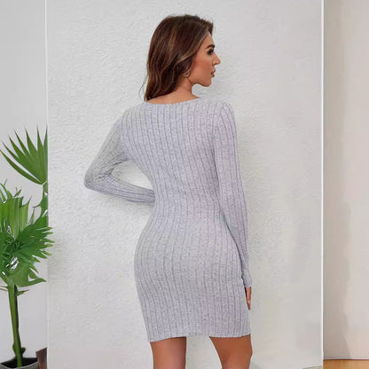 Long Sleeve Hollow Knitted Dress