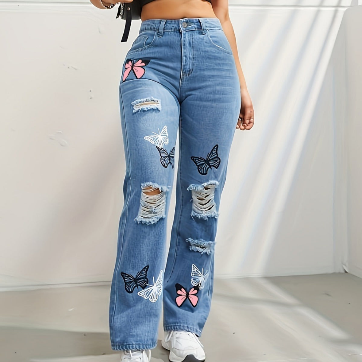 High Waisted Straight Leg Butterfly Jeans