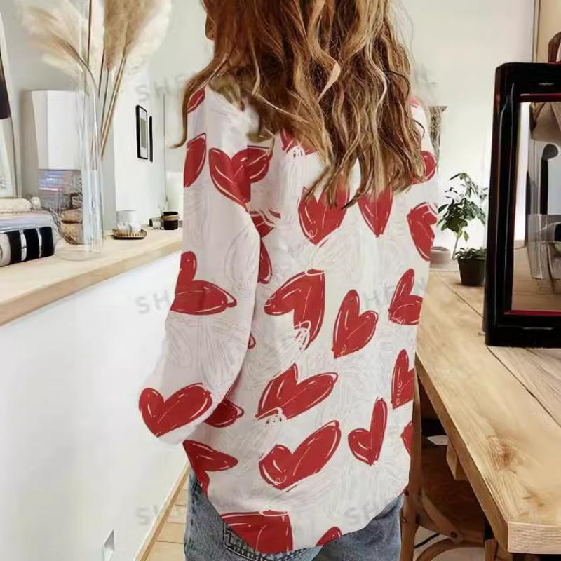 Stand Collar Hearts Printed Blouse - Magic Moon Store