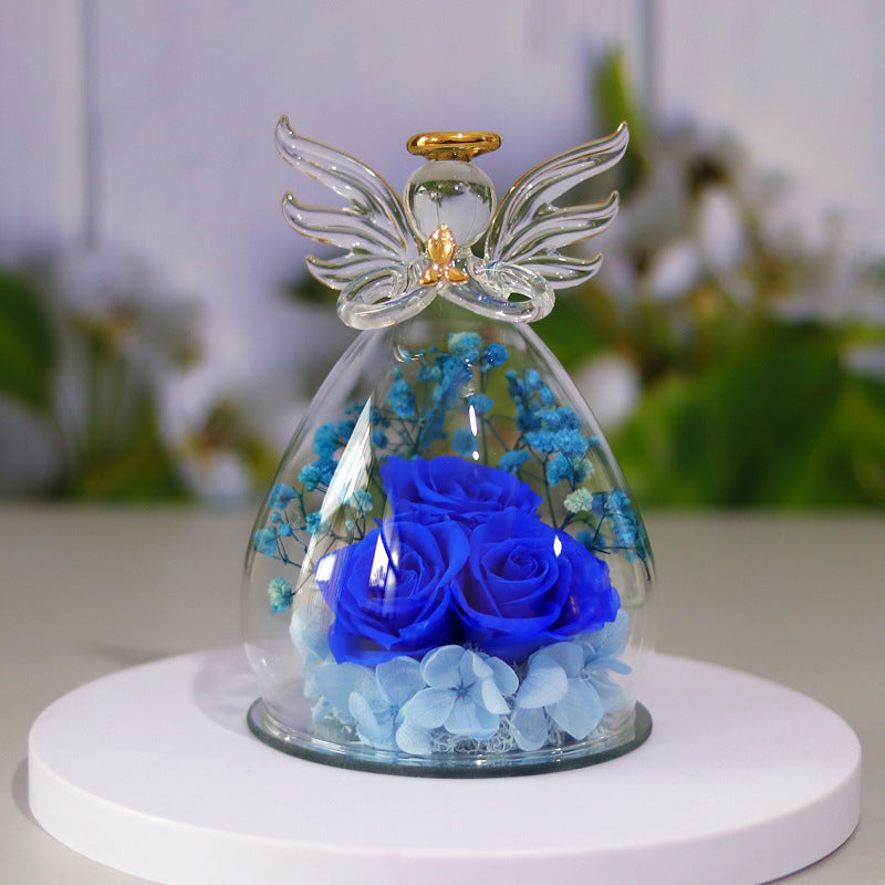 Eternal Flower Gift Box Angel Glass Cover Dried Rose Valentine's Day Home Decor