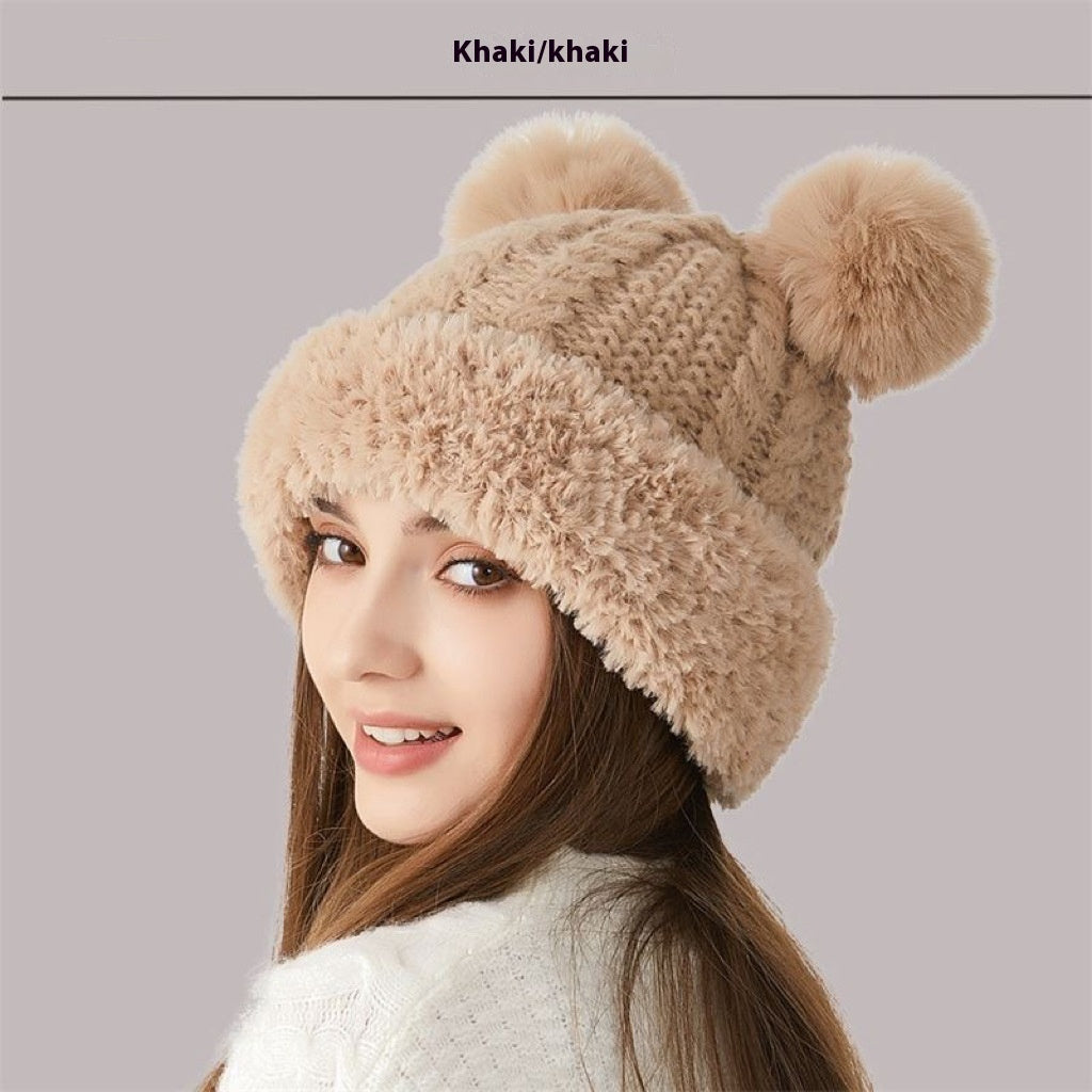 Winter Cute Fur Ball Knitted Hat for Women Outdoor