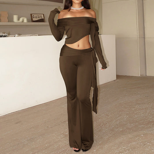 Off shoulder Long Sleeve Top & Pants Set - Magic Moon Store