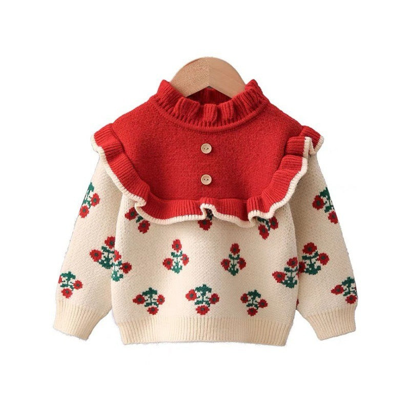 Fleece-lined Pullover Baby Girl Sweater