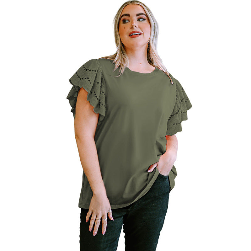 Lace Hollow Out Versatile Short Sleeved T-Shirt