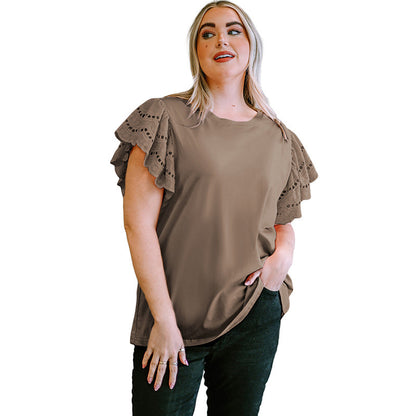 Lace Hollow Out Versatile Short Sleeved T-Shirt