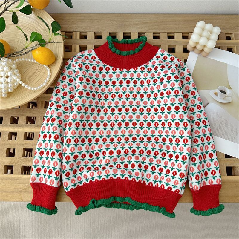 Fleece-lined Pullover Baby Girl Sweater