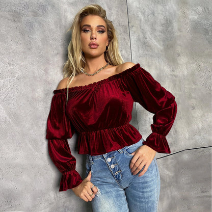 French Style Velvet Long Sleeve T-shirt