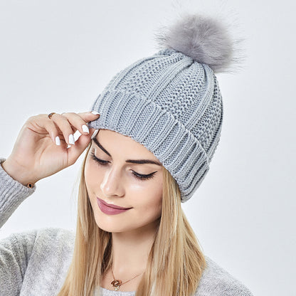 Stretchy Satin Lined Faux Fur Pom Pom Beanie Hat - Magic Moon Store