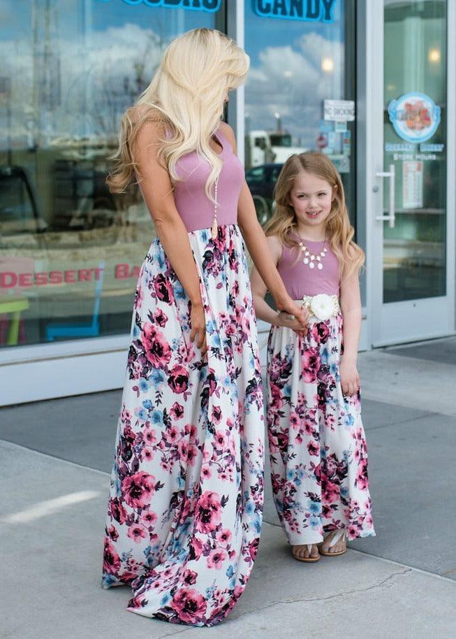 Pink Floral Mother and Daughter dress - Magic Moon Store