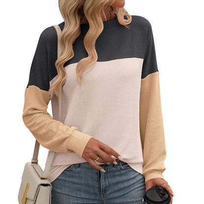 Three-tone long-sleeved loose t-shirt