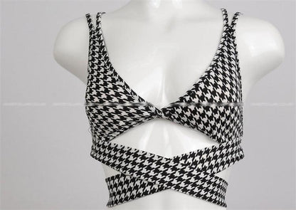 Houndstooth Cross-Tie Swimsuit Bikini - Magic Moon Store