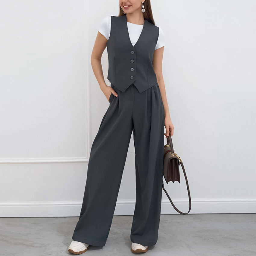 Sleeveless Vest & Wide Leg Pants