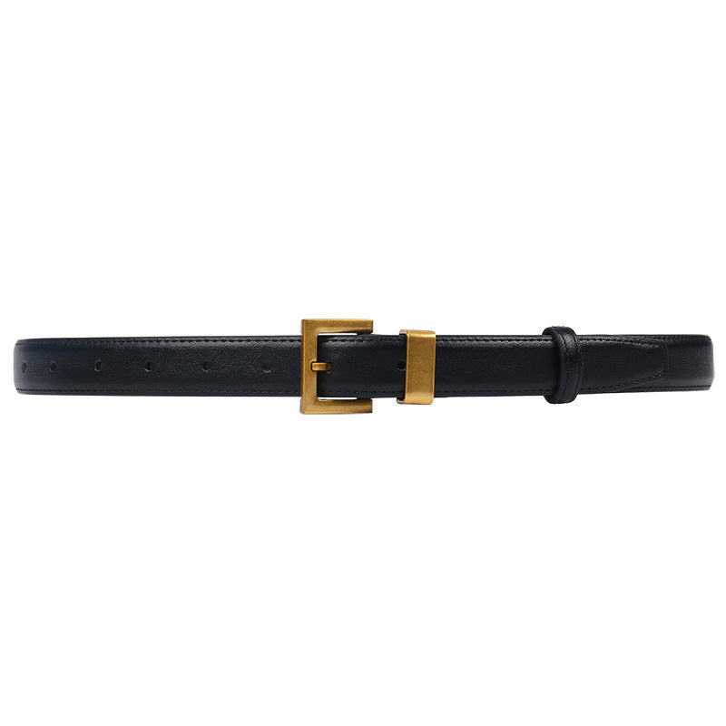 Women's Soft All-match Leather Pin Buckle Black Wide Belt