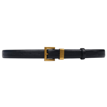 Women's Soft All-match Leather Pin Buckle Black Wide Belt