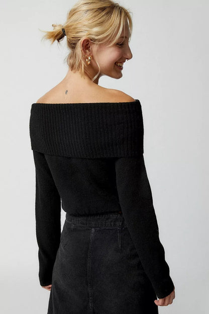 Women's Sweater Solid Color Off Shoulder Lapel