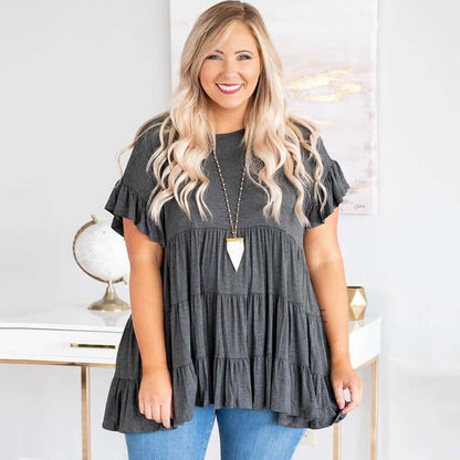 Ruffles Pleated Pullover T-shirt