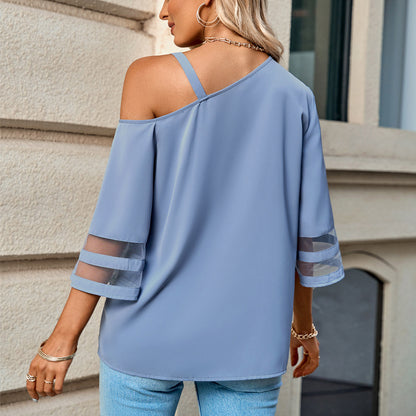 Casual Metal Buckle Shoulder Blouse