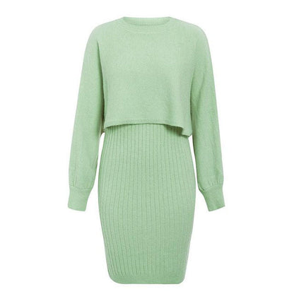 Knitted Dress & Pullover Lantern-sleeved Sweater Set