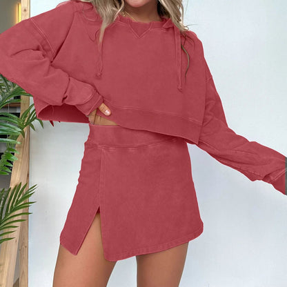 Women's Short Long Sleeve Hoodie Skirt Set