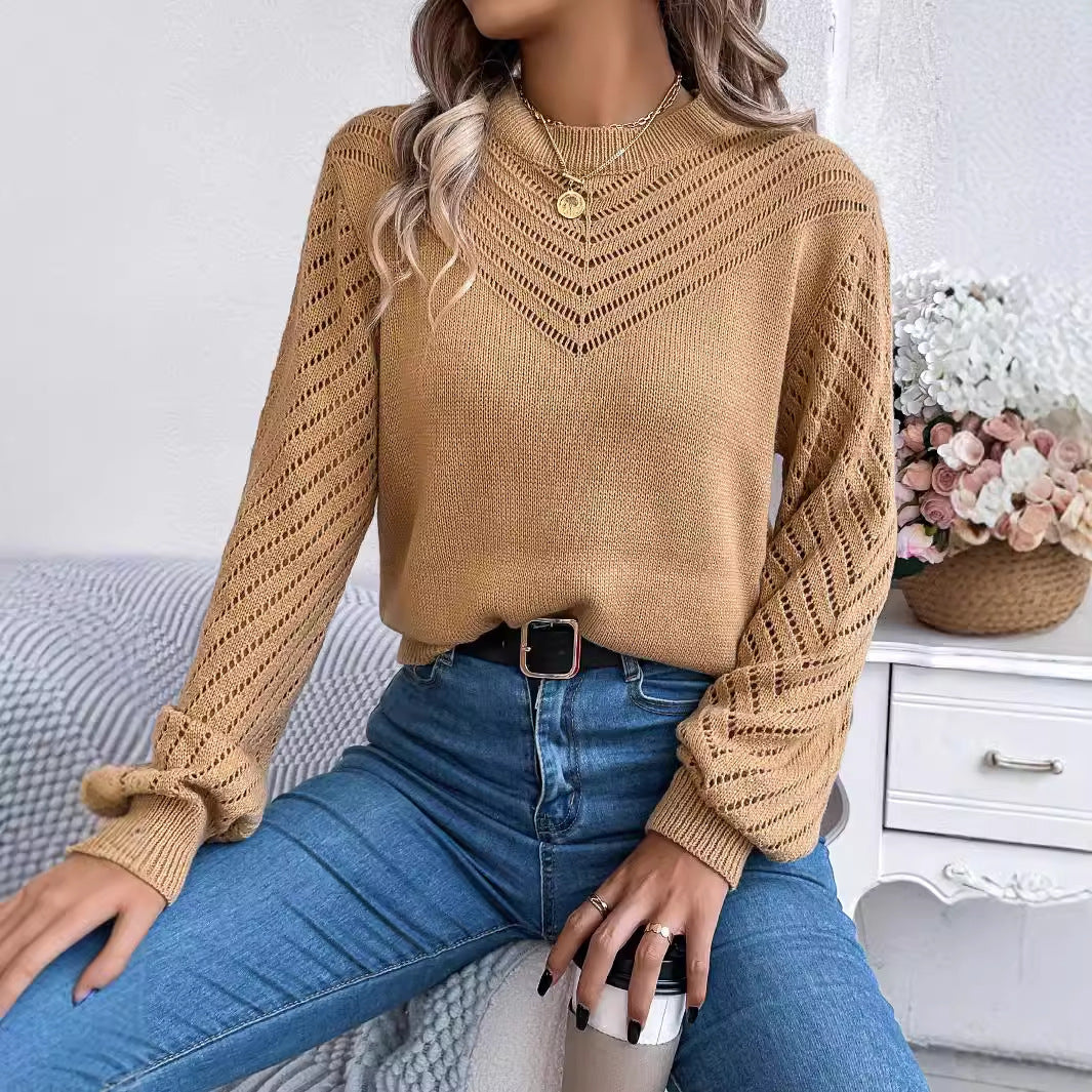 Hollow Round Neck Pullover Sweater