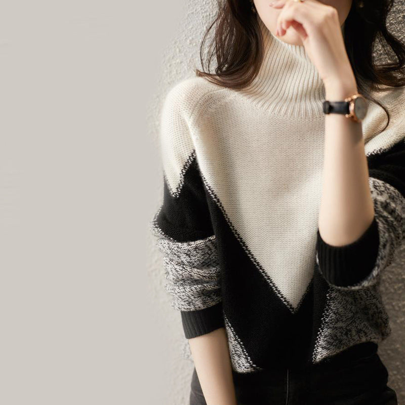 Turtleneck Color Matching Bottoming Sweater - Magic Moon Store