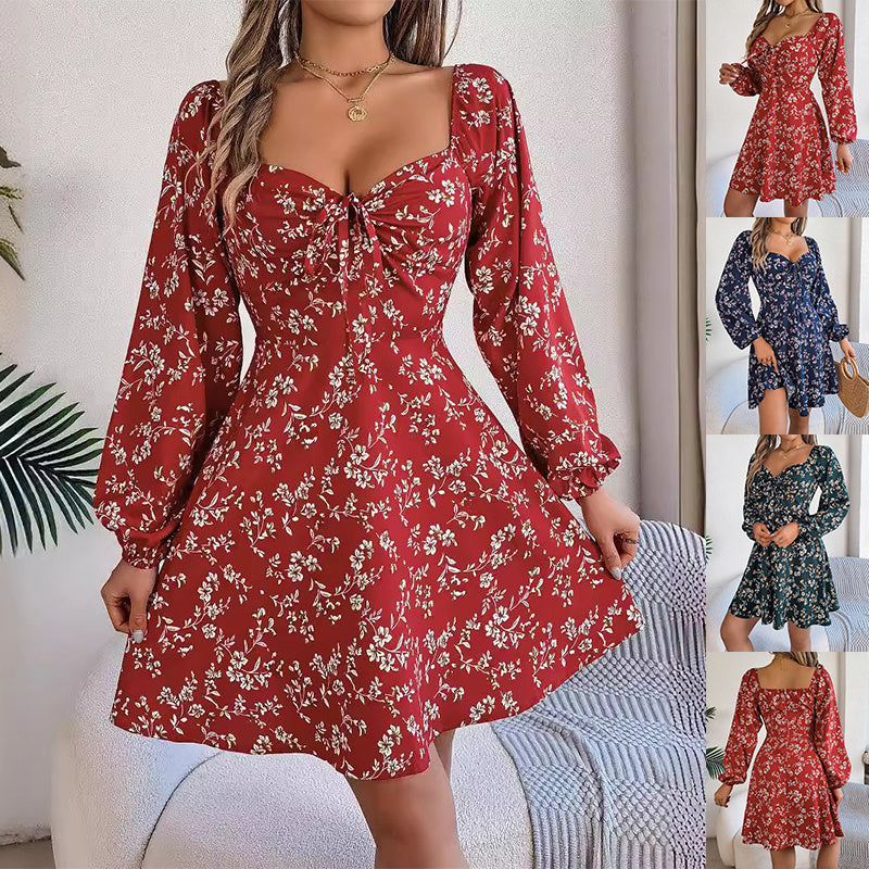 Floral Print Lantern Sleeve Dress