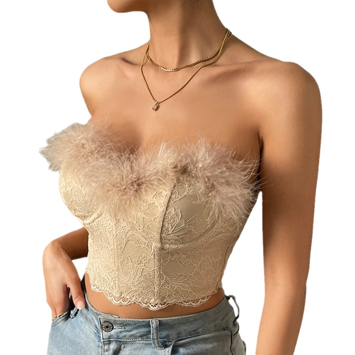 Lace Low-cut Tube Top