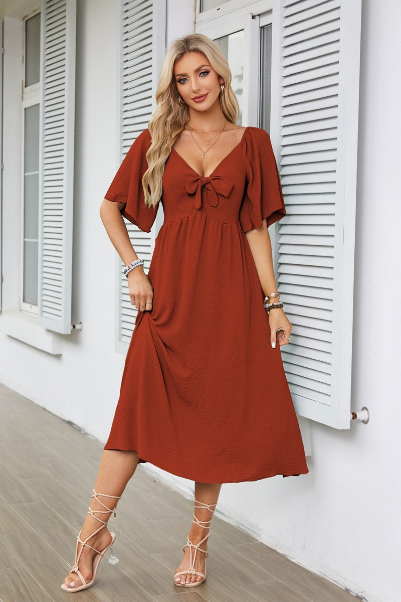 Pleated Mid-length Short Sleeve Dress