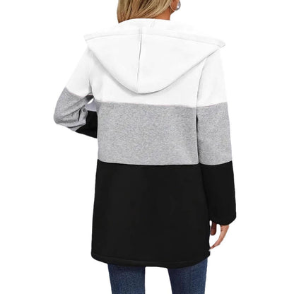 Loose Color Contrast Patchwork Hooded Jacket