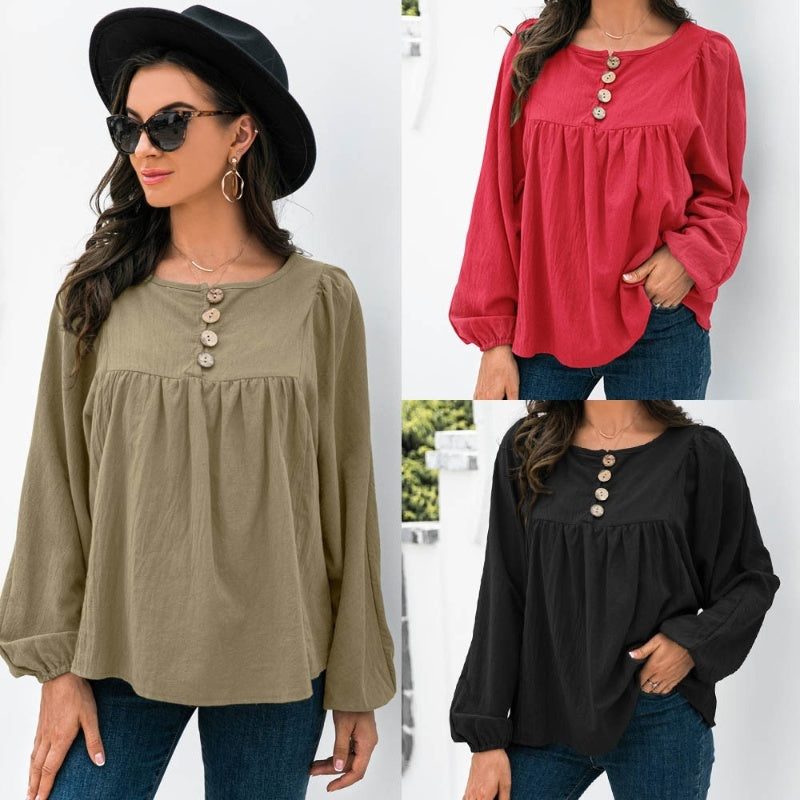 Button Loose Top For Women