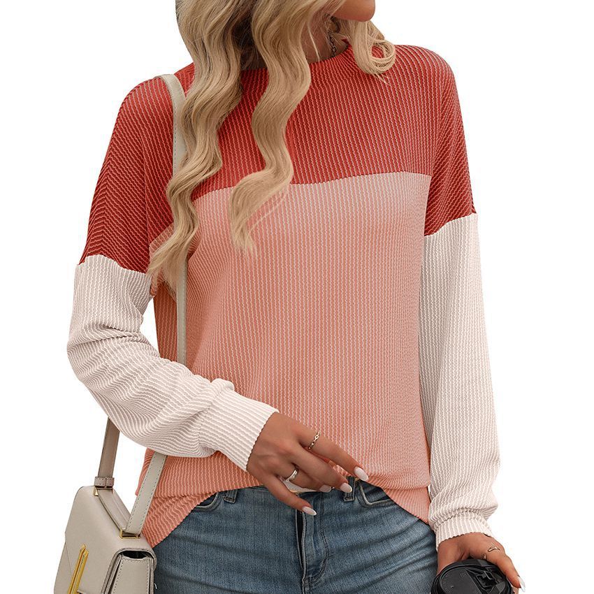 Three-tone long-sleeved loose t-shirt