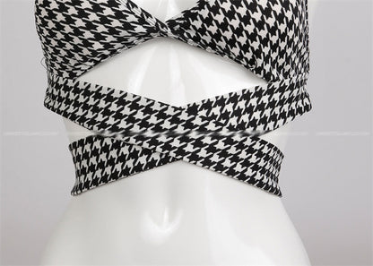 Houndstooth Cross-Tie Swimsuit Bikini - Magic Moon Store