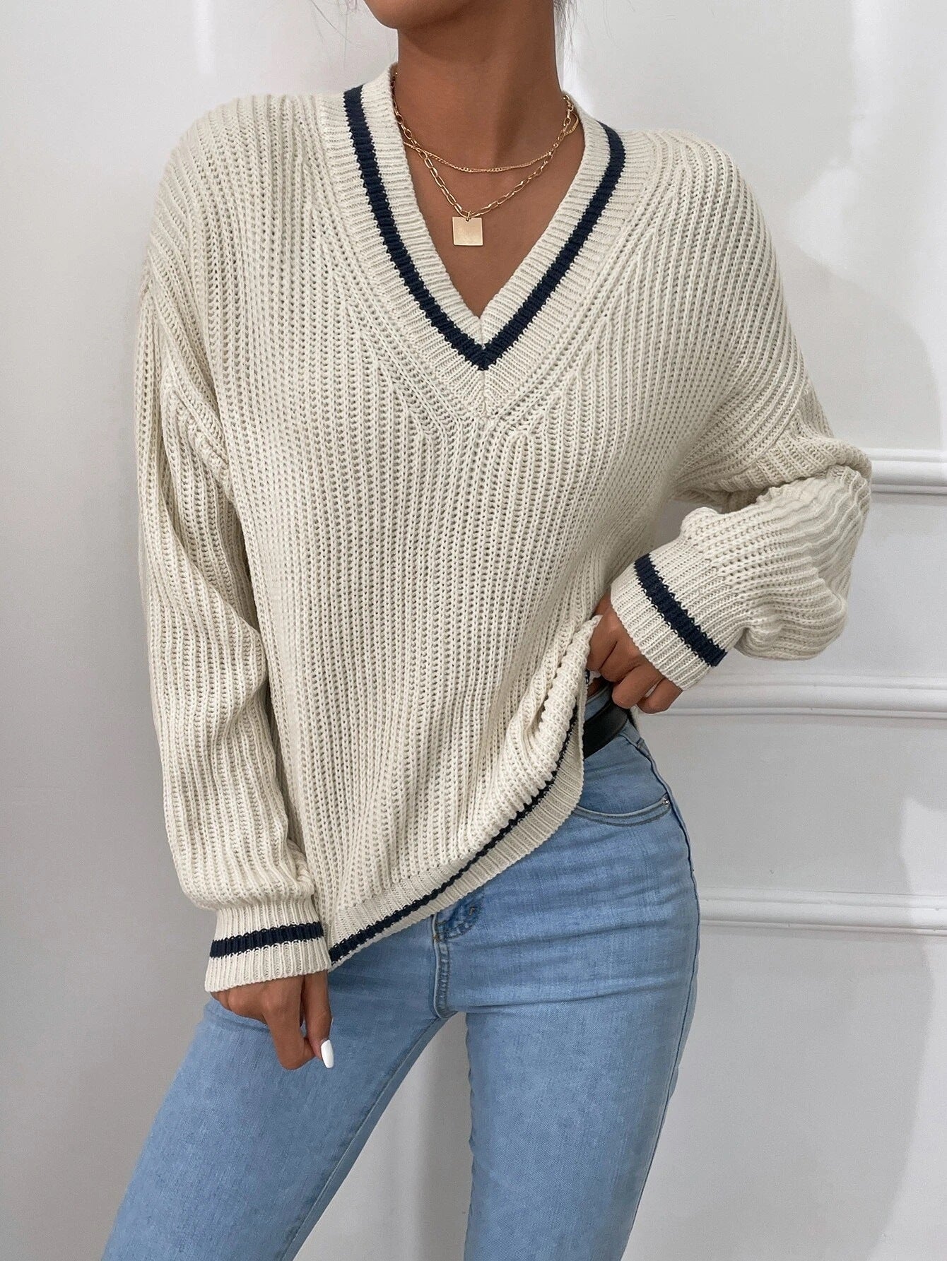 Long Sleeve Striped Pullover Sweater